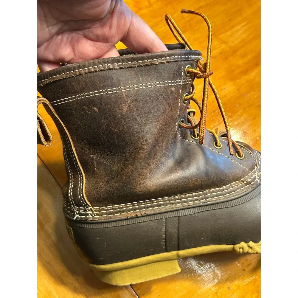 LL Bean Mens 8 Duck Boots Brown Leather Flannel Lined Gorpcore, New England Prep